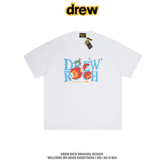 Drew Rich White Peach Letter Graphic Unisex Cotton T-shirt
