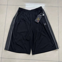Needles Style Embroidered Butterfly Side-Tape Track Shorts - Black/Dark Grey