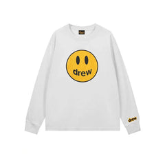 Drew White Smiley Graphic Oversized Long-Sleeve T-Shirt