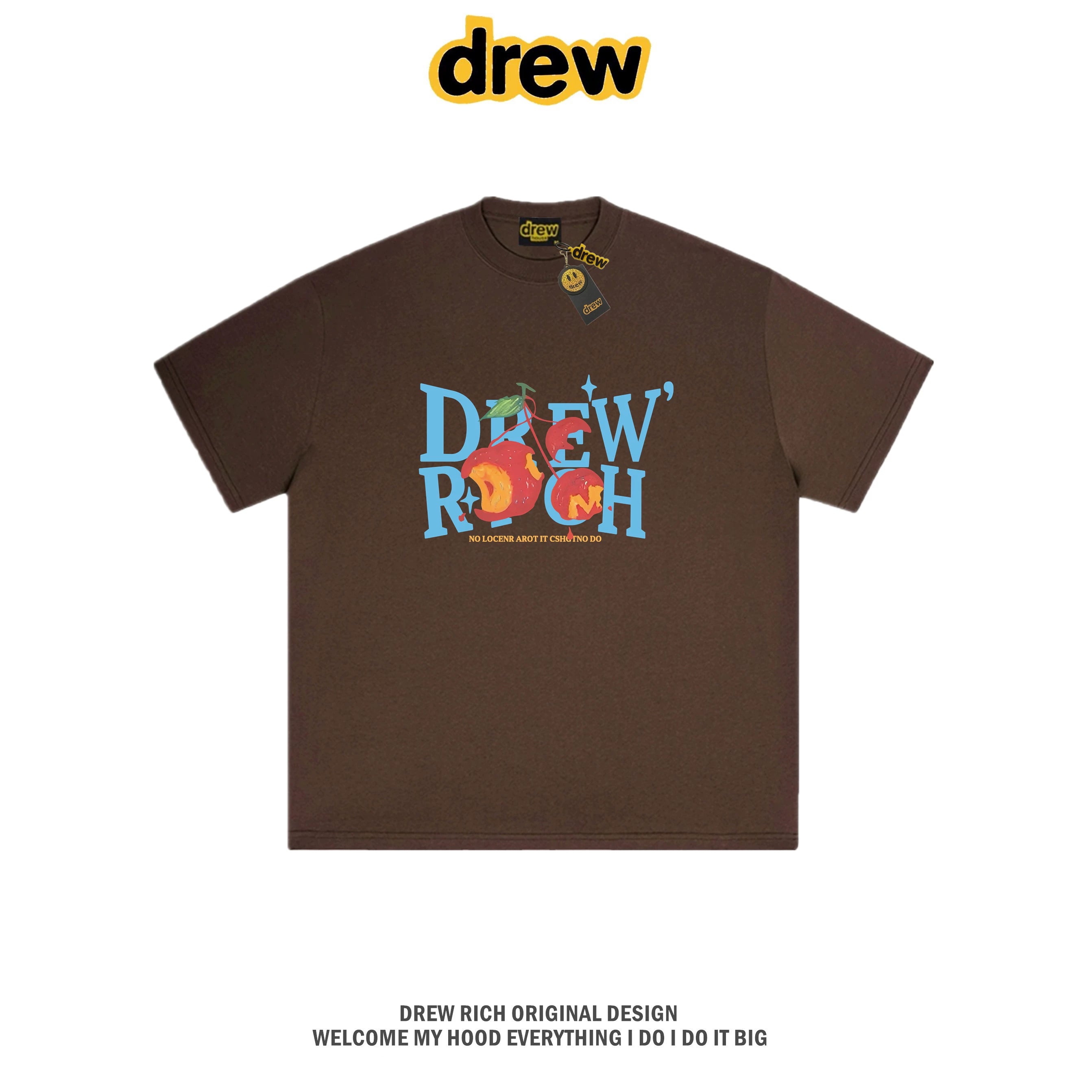 Drew Rich Brown Peach Letter Graphic Unisex Cotton T-shirt