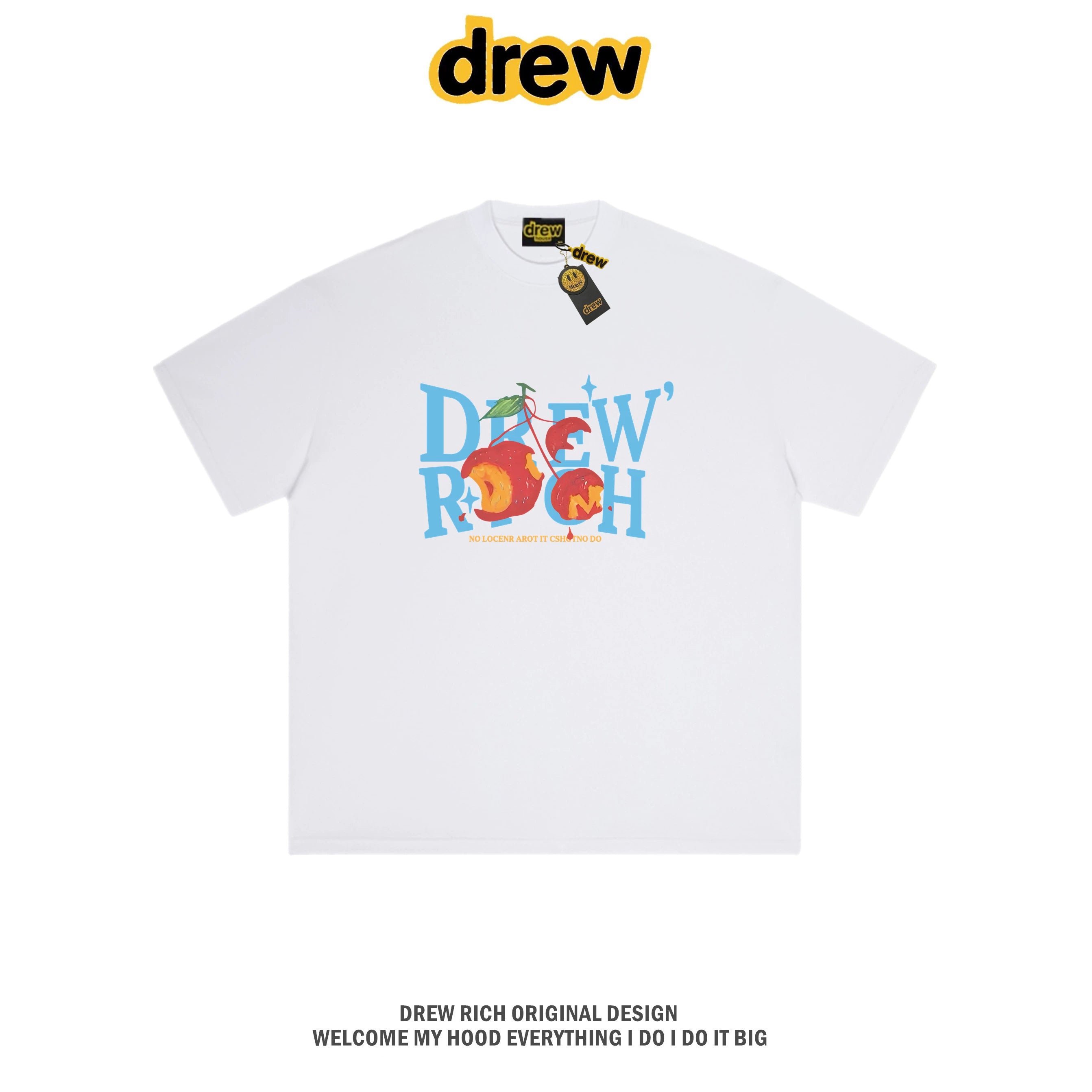 Drew Rich White Peach Letter Graphic Unisex Cotton T-shirt