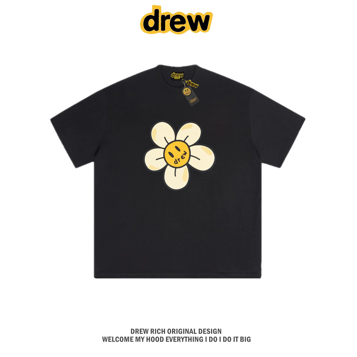 Drew House Daisy Smiley Graphic Oversized Cotton T-Shirt, Black