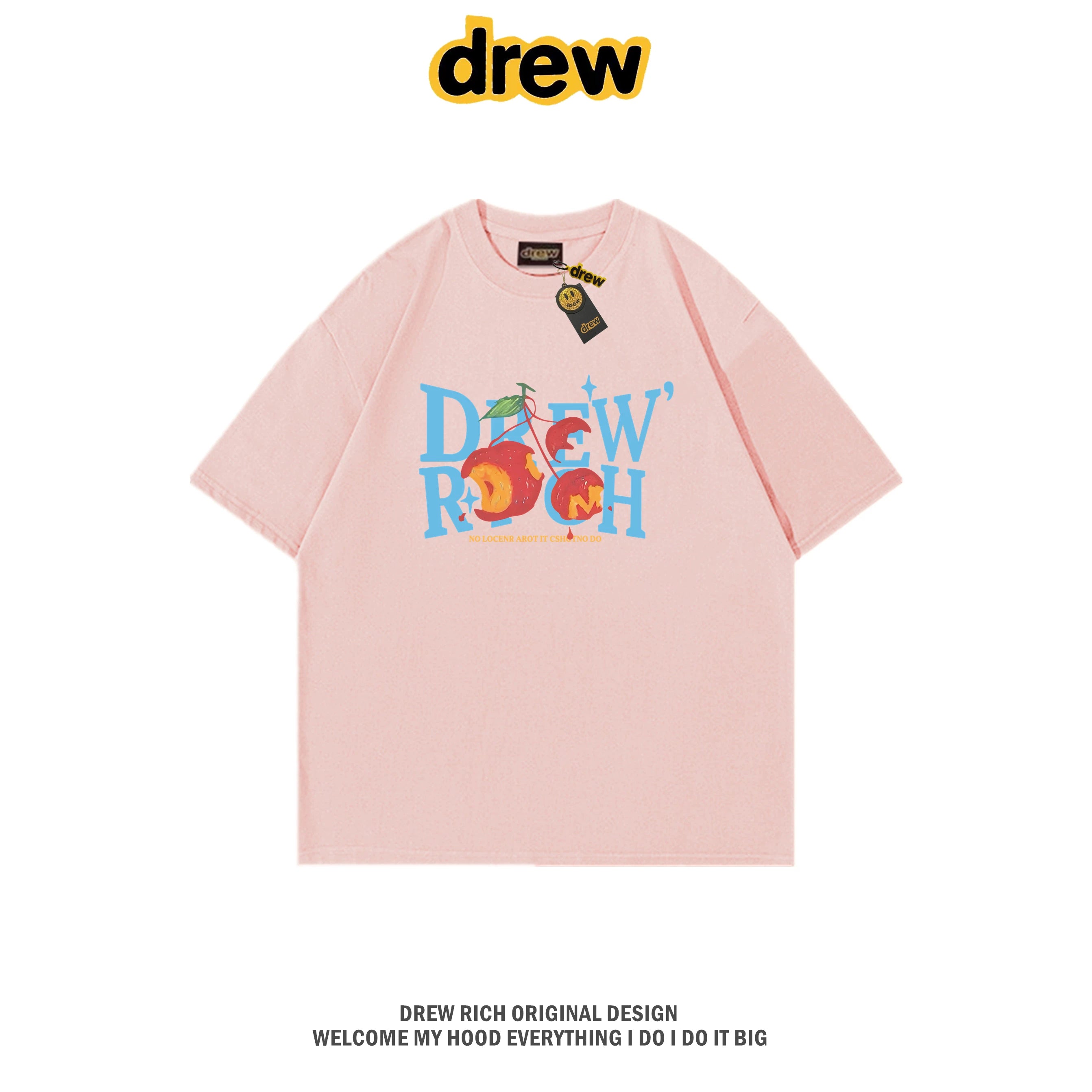 Drew Rich Pink Peach Letter Graphic Unisex Cotton T-shirt