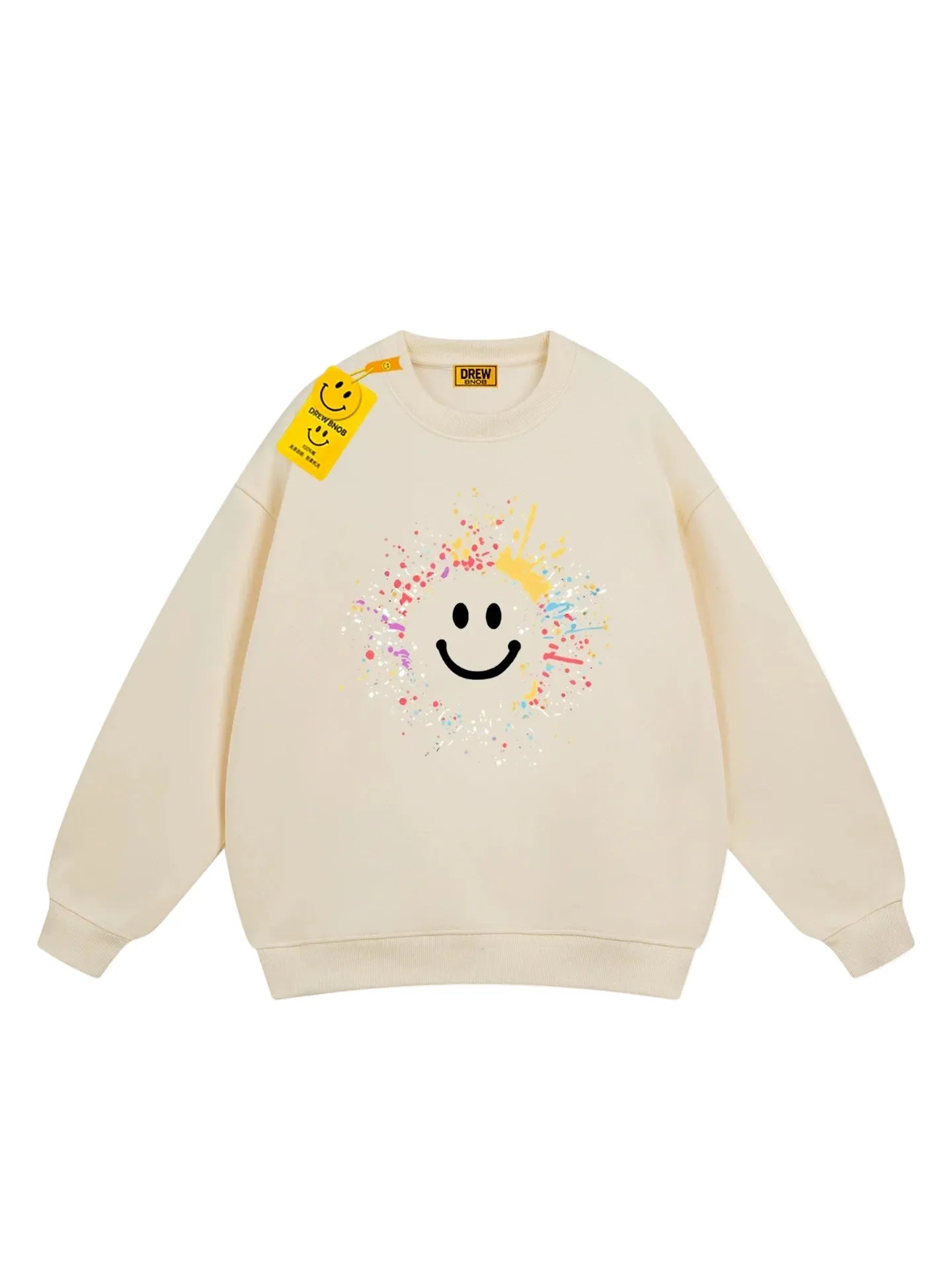 Drew Apricot Paint-Splatter Smiley Relaxed-Fit Crewneck Sweatshirt