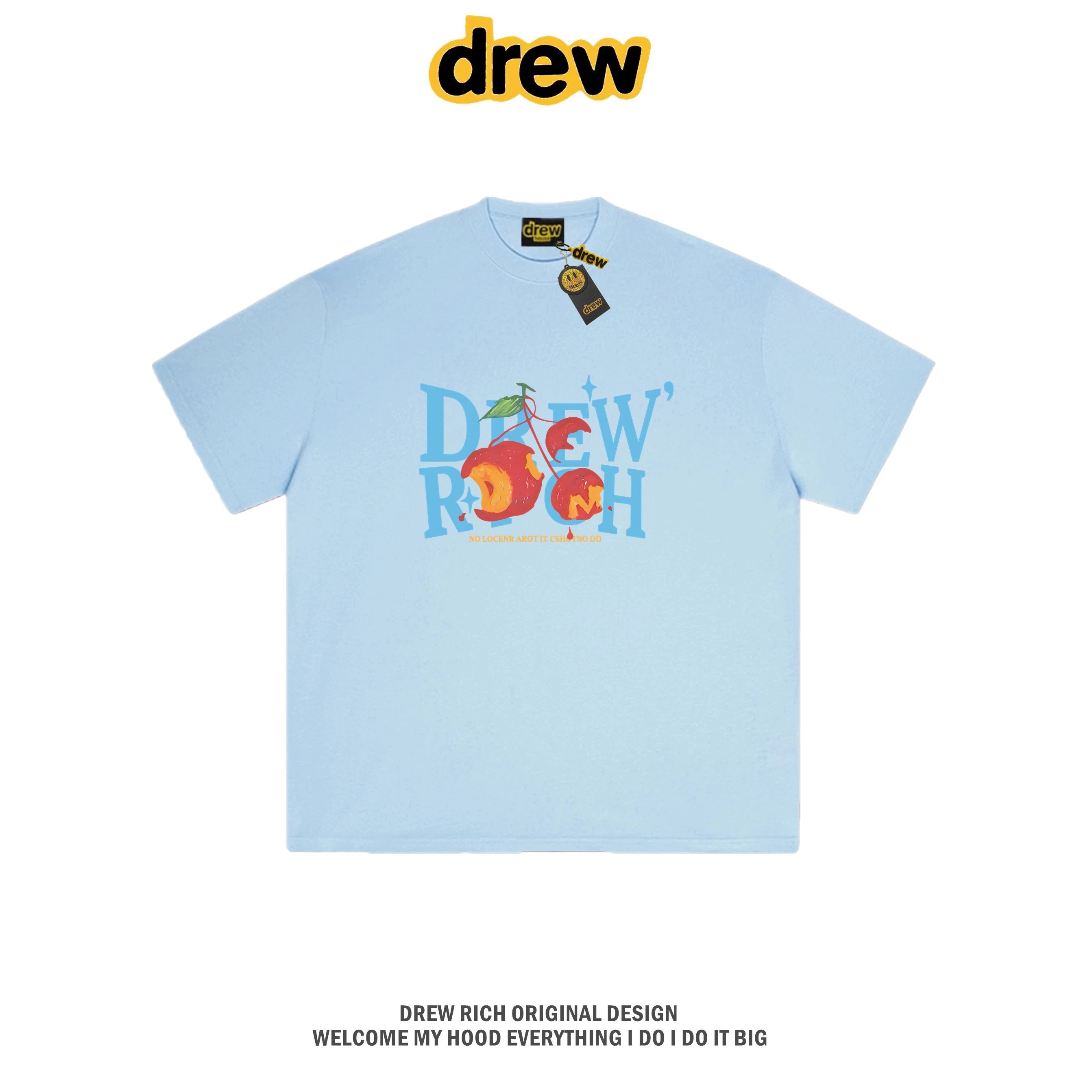 Drew Rich Baby Blue Peach Graphic Heavyweight Cotton Unisex T-shirt