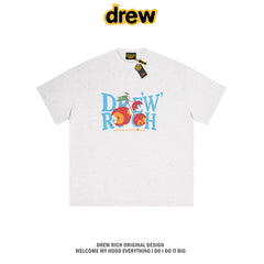 Drew Rich Off White Peach Letter Graphic Unisex Cotton T-shirt