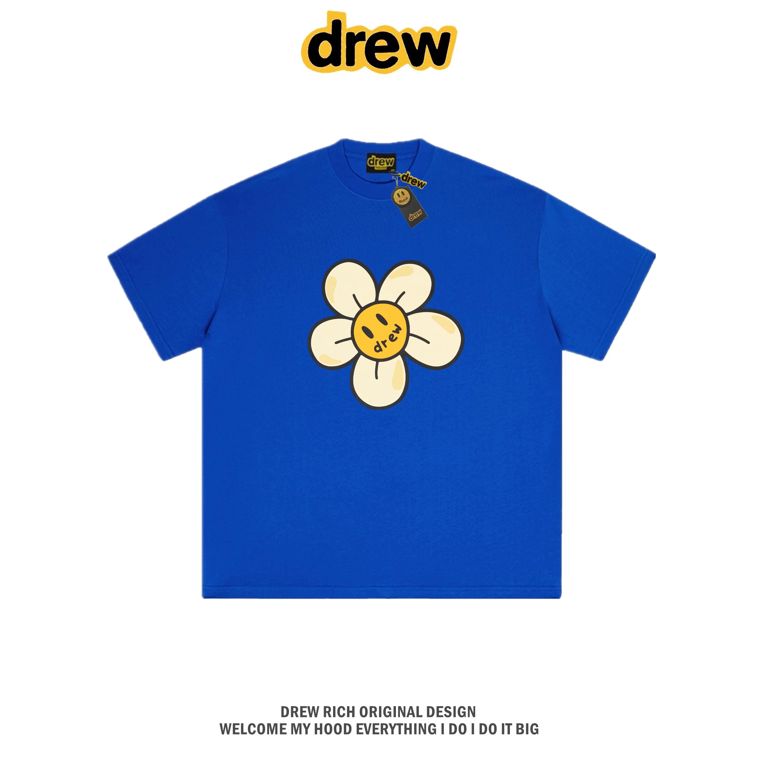 Drew House Daisy Smiley Graphic Oversized Cotton T-Shirt, Royal Blue