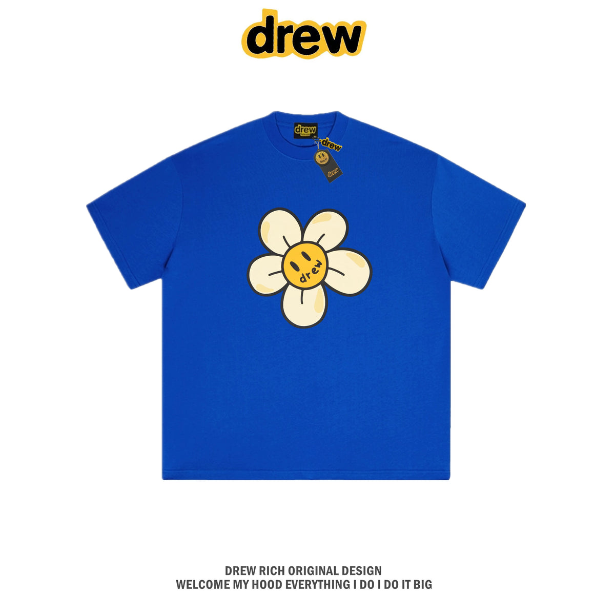 Drew House Daisy Smiley Graphic Oversized Cotton T-Shirt, Royal Blue