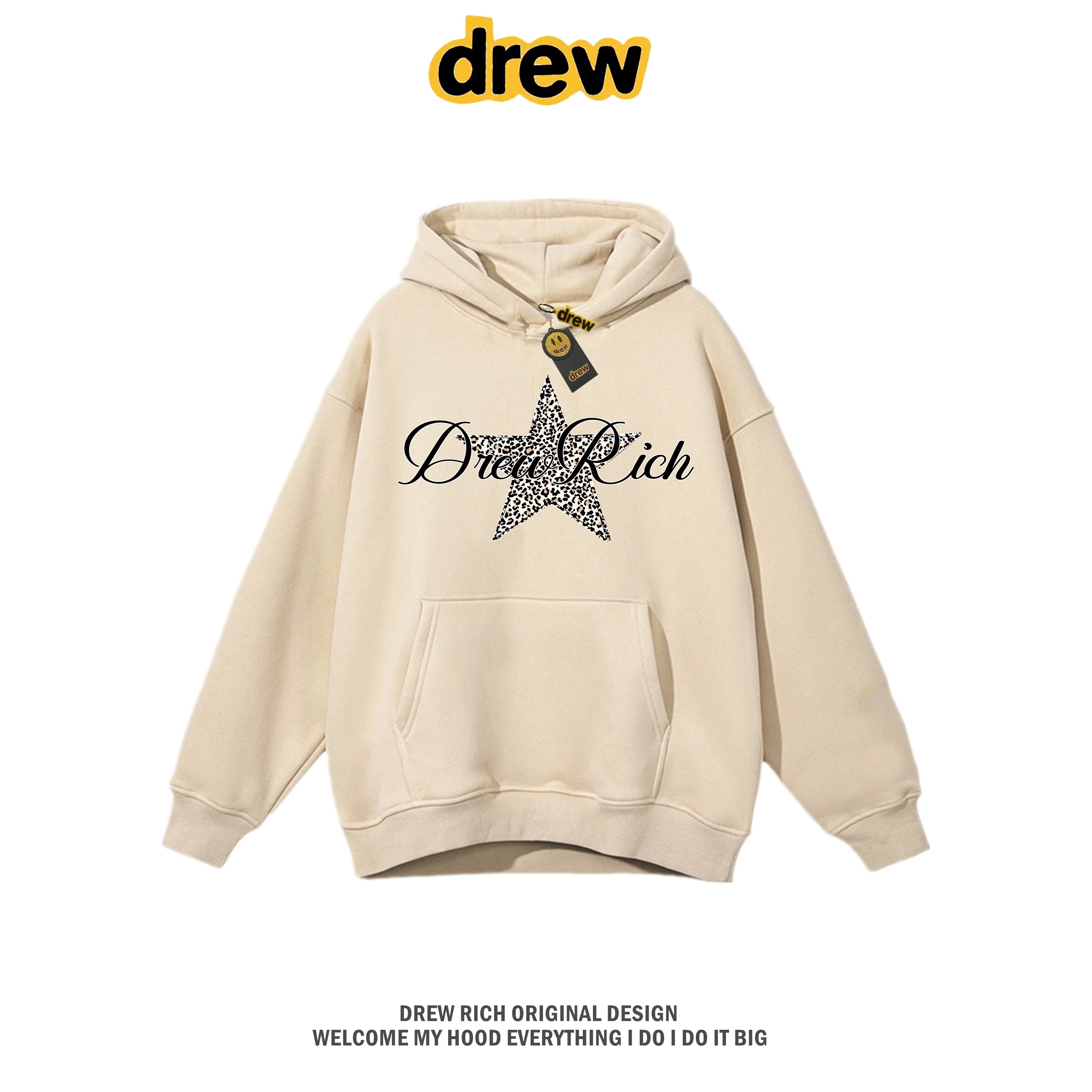 Drew Rich Apricot Leopard Star Graphic Unisex Hooded Sweatshirt