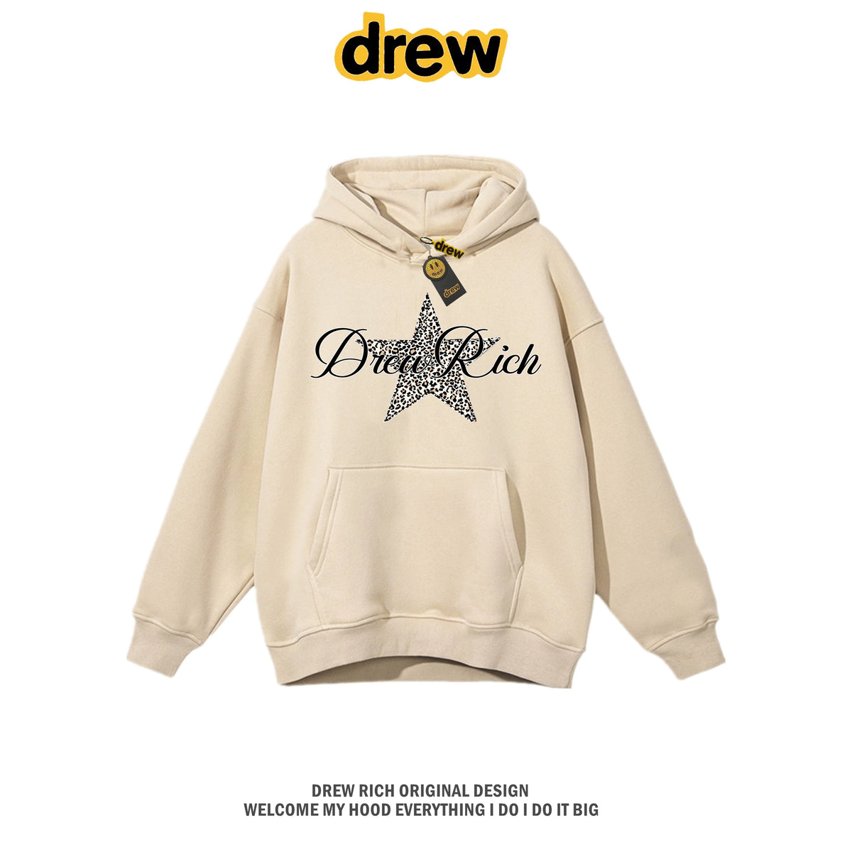 Drew Rich Apricot Leopard Star Graphic Unisex Hooded Sweatshirt