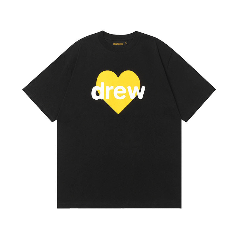 Drew House Yellow Heart Logo Short Sleeve Tee, Black